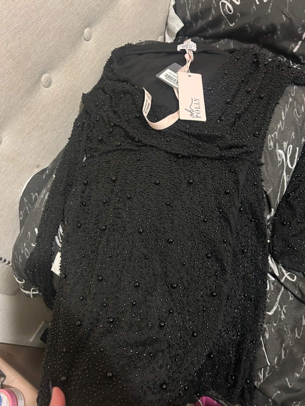 Oh Polly Black Beaded Mini Dress